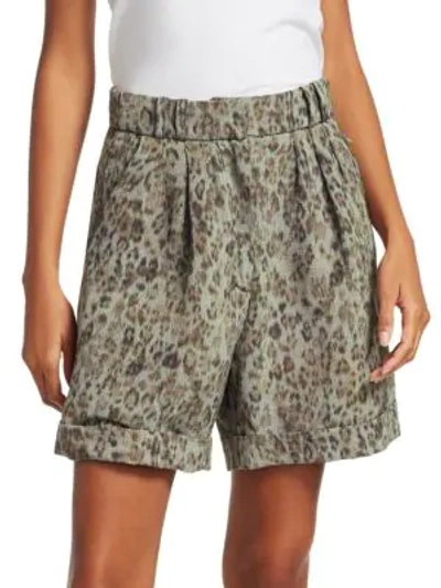 Shop Iro Vainness Oversized Leopard Shorts In Khaki