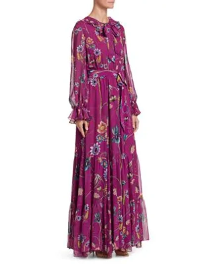 Shop Borgo De Nor Anna Floral Long-sleeve Silk Maxi Dress In Pink