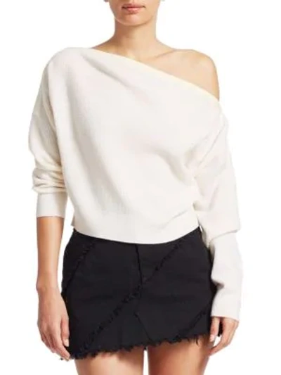 Shop Alexander Wang T Snap Off-the-shoulder Wool Knit Sweater In Ivory