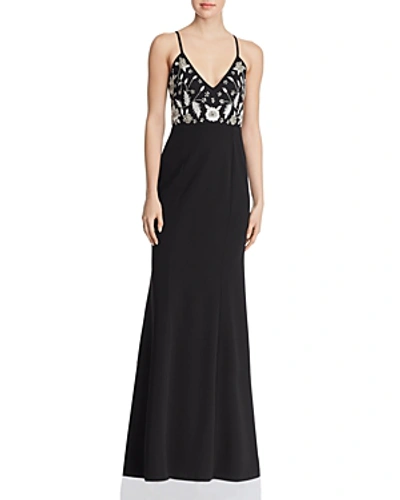 Shop Aidan Mattox Aidan By  Embellished Crepe Gown In Black