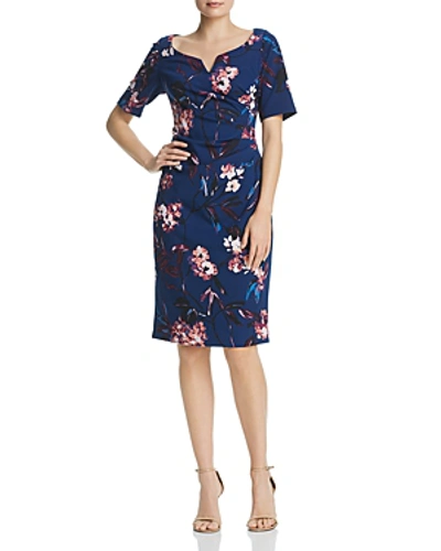 Shop Adrianna Papell Vintage-floral Dress In Navy Multi