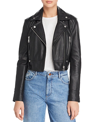 Shop Aqua Cropped Leather Moto Jacket - 100% Exclusive In Black