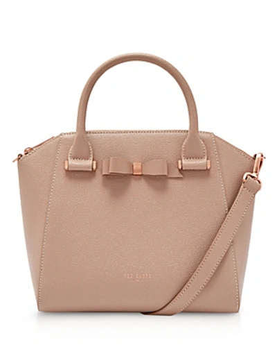 Shop Ted Baker Janne Bow Detail Pebbled Leather Zip Tote In Taupe