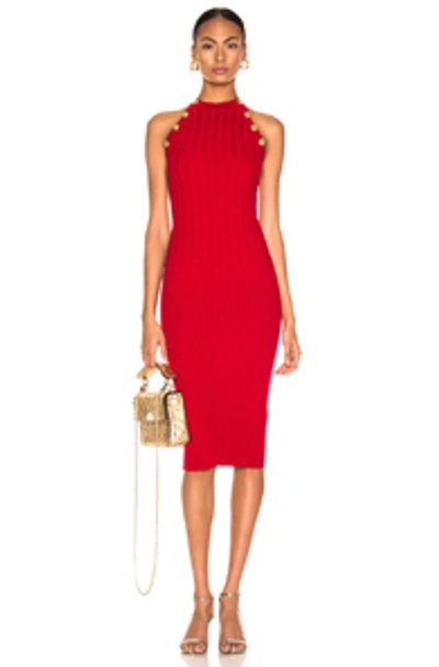 Shop Balmain Sleeveless Button Dress In Red