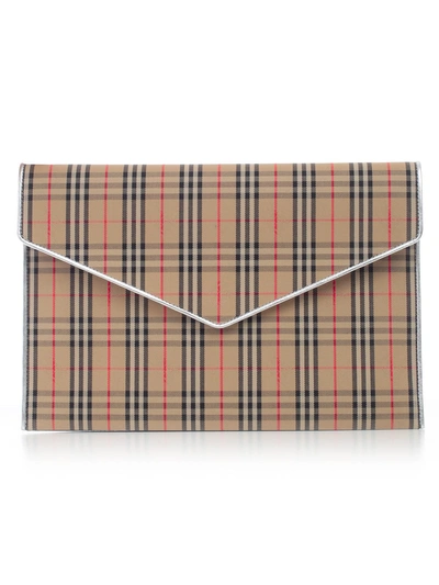 Shop Burberry Large 1983 Check Envelope Pouch In Silver