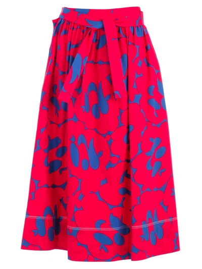Shop Marni Printed Midi Skirt In Red
