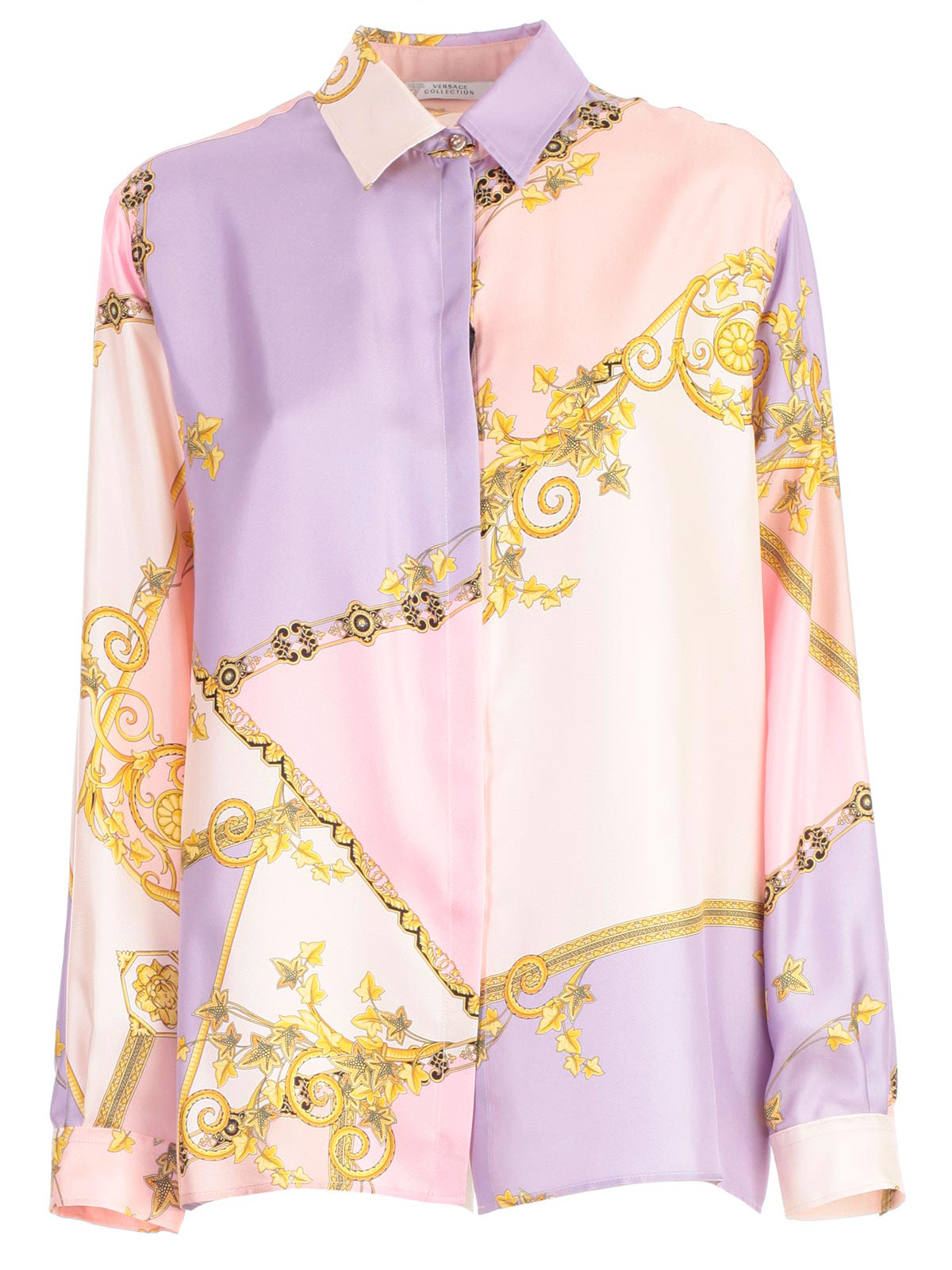 Versace Crystal-embellished Printed Silk Shirt In Pink | ModeSens