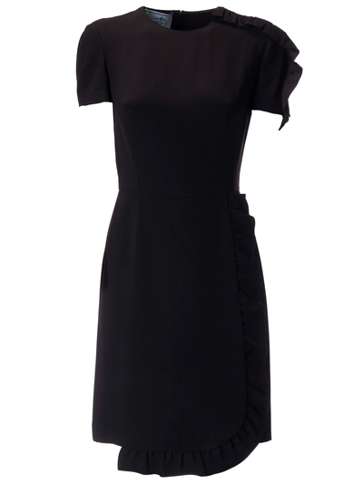 Shop Prada Ruffled Fitted Dress In Nero