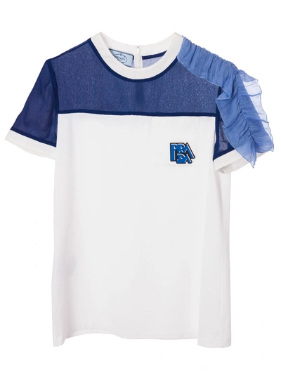 Shop Prada Ruffle-detail T-shirt In Inchiostro/bianco