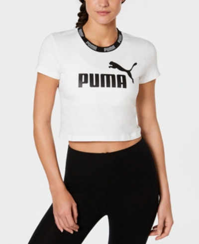 Shop Puma Amplified Logo Cropped T-shirt In  White