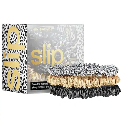 Shop Slip Small Silk Scrunchies Leopard, Black, Caramel 3 Pack