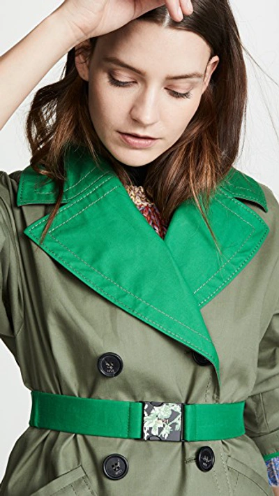 Shop N°21 Two Tone Trench Coat In Olive Green