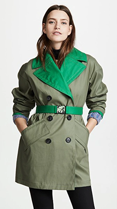 Shop N°21 Two Tone Trench Coat In Olive Green