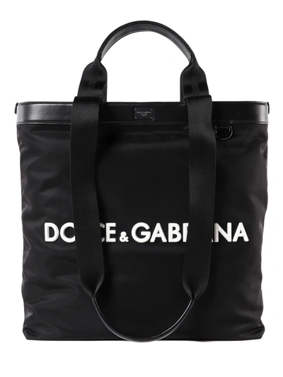 Shop Dolce & Gabbana Logo Print Shopper Tote In Black/white
