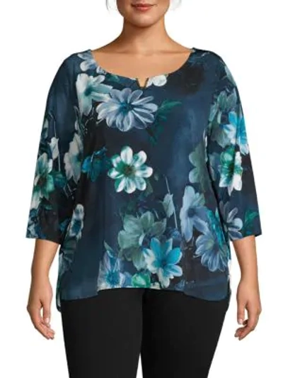 Shop Calvin Klein Plus Floral-print Top In Twilight Multi