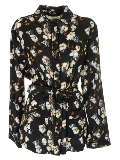 Shop Off-white Floral Crepe Pajama Shirt