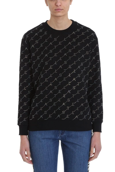 Shop Stella Mccartney All Over Logo Crystals Black Cotton Sweatshirt