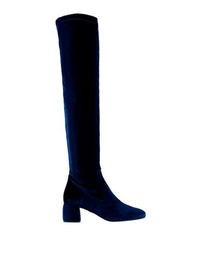 Shop Anna F . Woman Knee Boots Blue Size 11 Textile Fibers