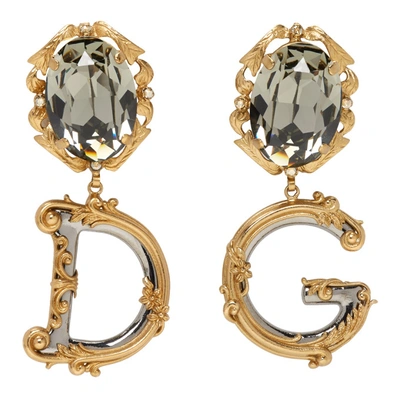 Shop Dolce & Gabbana Dolce And Gabbana Gold Dg Crystal Engraved Earrings In 87562 Gold