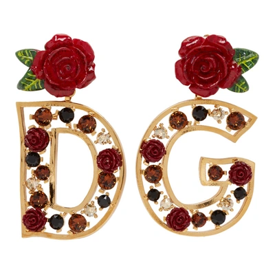 Shop Dolce & Gabbana Dolce And Gabbana Gold Dg Rose Earrings In Zoo00 Gold