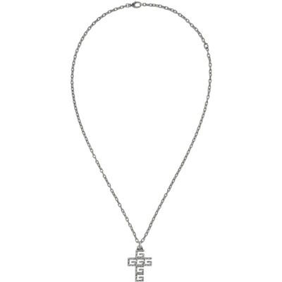 Shop Gucci Silver Square G Cross Necklace In 0811agedsil