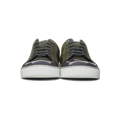 Shop Lanvin Green Suede And Patent Cap Toe Sneakers In 41 Pale Gre
