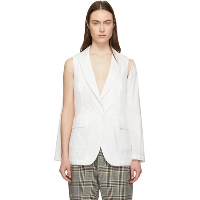 Shop Mm6 Maison Margiela Off-white Convertible Open Sleeve Blazer In 101 Off Whi