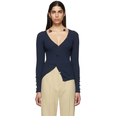 Shop Jacquemus Navy Le Cardigan Tordu Cardigan