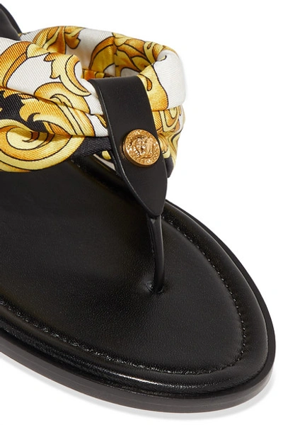 Shop Versace Printed Silk-twill And Leather Sandals