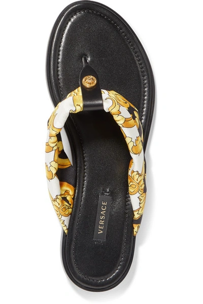 Shop Versace Printed Silk-twill And Leather Sandals