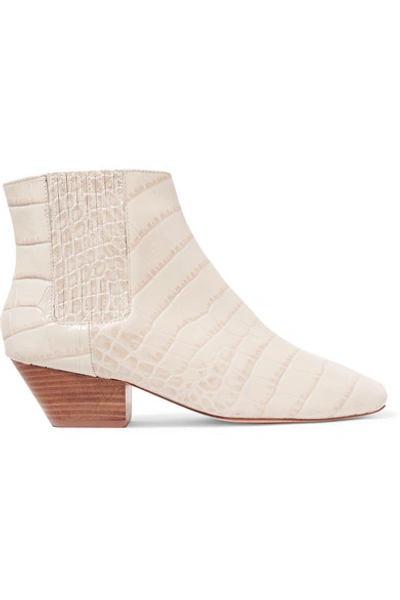 Shop Nanushka Salsa Croc-effect Leather Ankle Boots In Cream