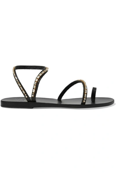 Shop Ancient Greek Sandals Apli Eleftheria Crystal-embellished Leather Sandals In Black