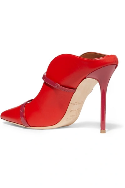 Shop Malone Souliers Maureen 100 Patent-trimmed Leather Mules In Red
