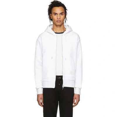 Thom Browne Zip-up Pullover With Adjustable Hood And Patch Logo In 100 White
