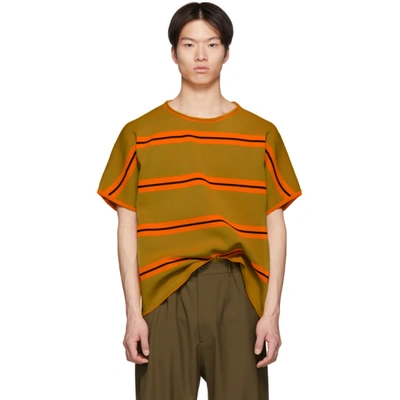 Shop Maison Margiela Orange And Green Striped Knit T-shirt In 001fgrnorng