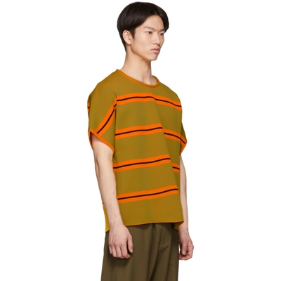 Shop Maison Margiela Orange And Green Striped Knit T-shirt In 001fgrnorng