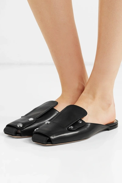 Shop Rosetta Getty Embellished Leather Slippers In Black