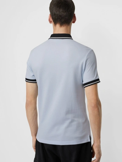Shop Burberry Tipped Cotton Piqué Polo Shirt In Light Indigo