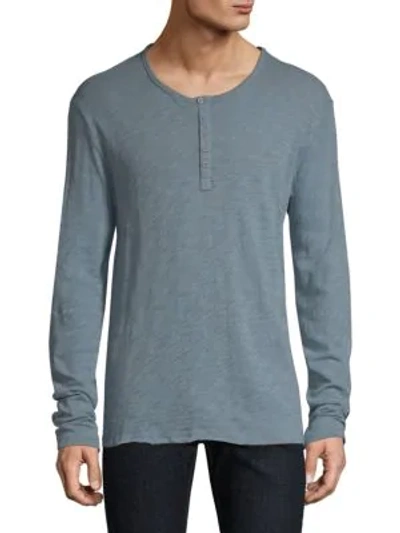 Shop Atm Anthony Thomas Melillo Distressed Henley Top In Blue