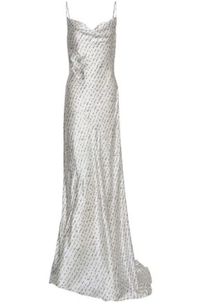 Shop Cinq À Sept Woman Ella Draped Printed Silk-satin Gown Ivory