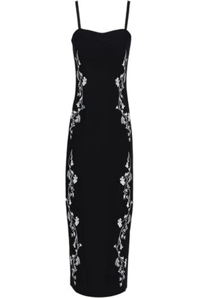 Shop Cinq À Sept Woman Embroidered Ponte Midi Dress Black