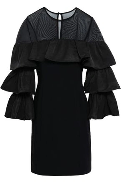 Shop Cinq À Sept Woman Tulle-paneled Tiered Faille And Crepe Mini Dress Black