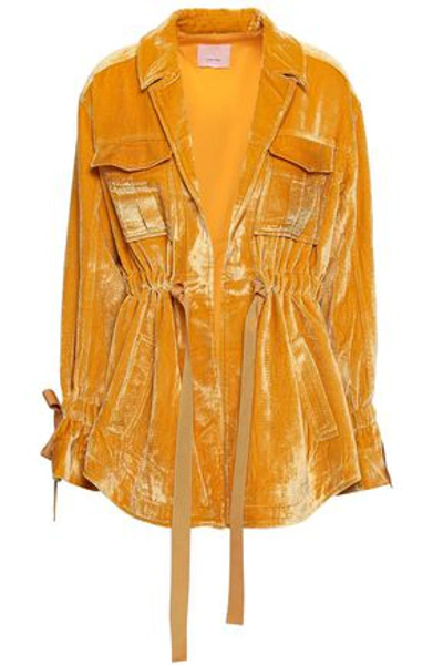 Shop Cinq À Sept Woman Tie-detailed Velvet Jacket Marigold