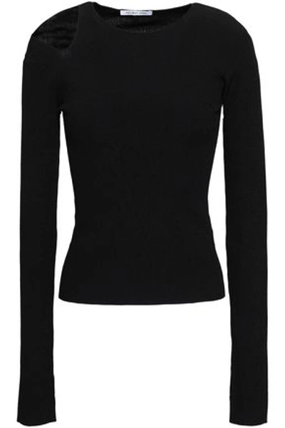 Shop Helmut Lang Woman Cutout Stretch-knit Top Black