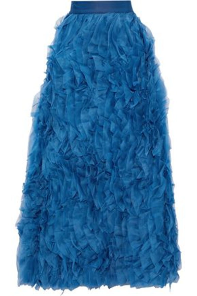 Shop Alice And Olivia Ruffled Silk-organza Maxi Skirt In Cobalt Blue