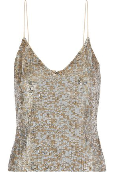 Shop Alice And Olivia Alice + Olivia Woman Delray Sequined Tulle Camisole Gold