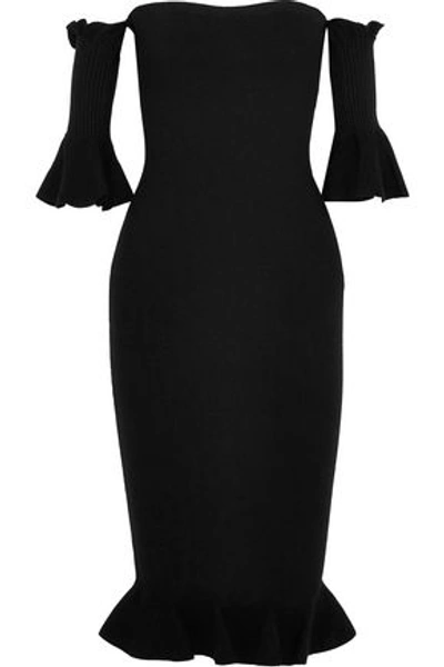 Shop Milly Woman Off-the-shoulder Ruffle-trimmed Stretch-knit Dress Black