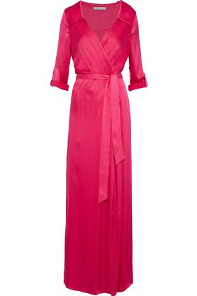 Shop Alice And Olivia Bayley Wrap-effect Silk-blend Satin Maxi Dress In Fuchsia