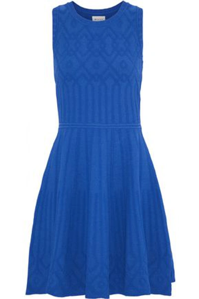 Shop Milly Woman Flared Jacquard-knit Mini Dress Blue