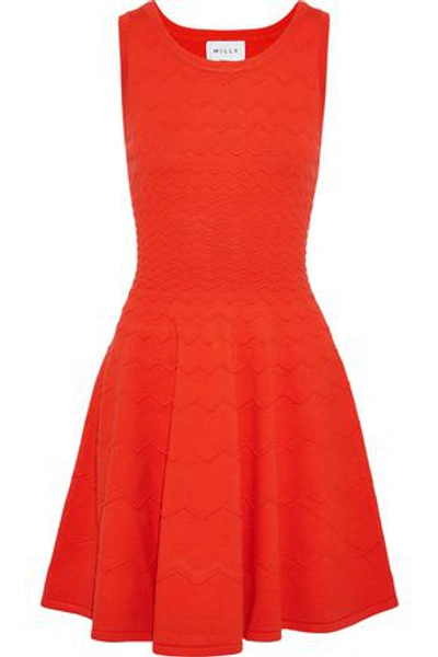 Shop Milly Woman Jacquard-knit Mini Dress Tomato Red